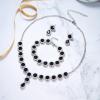 imageBriLove Womens Wedding Bridal Round Teardrop Crystal Necklace Sparkle Halo Bracelet Pierced Dangle Earrings Jewelry SetBlack SilverTone