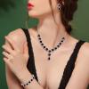 imageBriLove Womens Wedding Bridal Round Teardrop Crystal Necklace Sparkle Halo Bracelet Pierced Dangle Earrings Jewelry SetBlack SilverTone