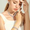 imageBriLove Womens Wedding Bridal Round Teardrop Crystal Necklace Sparkle Halo Bracelet Pierced Dangle Earrings Jewelry SetClear SilverTone
