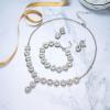 imageBriLove Womens Wedding Bridal Round Teardrop Crystal Necklace Sparkle Halo Bracelet Pierced Dangle Earrings Jewelry SetClear SilverTone