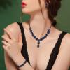 imageBriLove Womens Wedding Bridal Round Teardrop Crystal Necklace Sparkle Halo Bracelet Pierced Dangle Earrings Jewelry SetNavy Blue BlackTone