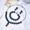 imageBriLove Womens Wedding Bridal Round Teardrop Crystal Necklace Sparkle Halo Bracelet Pierced Dangle Earrings Jewelry SetNavy Blue BlackTone