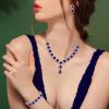 imageBriLove Womens Wedding Bridal Round Teardrop Crystal Necklace Sparkle Halo Bracelet Pierced Dangle Earrings Jewelry SetSapphire Color SilverTone