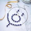 imageBriLove Womens Wedding Bridal Round Teardrop Crystal Necklace Sparkle Halo Bracelet Pierced Dangle Earrings Jewelry SetSapphire Color SilverTone