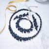 imageBriLove Womens Wedding Cluster Leaf Crystal Jewelry Set Collar Bib Necklace Sparkle Bracelet Leaves Dangle Earrings for Bride BridesmaidNavy Blue BlackTone