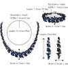imageBriLove Womens Wedding Cluster Leaf Crystal Jewelry Set Collar Bib Necklace Sparkle Bracelet Leaves Dangle Earrings for Bride BridesmaidNavy Blue BlackTone
