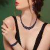 imageBriLove Womens Wedding Cluster Leaf Crystal Jewelry Set Collar Bib Necklace Sparkle Bracelet Leaves Dangle Earrings for Bride BridesmaidNavy Blue BlackTone