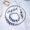 imageBriLove Womens Wedding Cluster Leaf Crystal Jewelry Set Collar Bib Necklace Sparkle Bracelet Leaves Dangle Earrings for Bride BridesmaidSapphire Color SilverTone