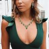 imageBriLove Womens Wedding Jewelery Set Leaf Flower Crystal Teardrop Marquise Cluster Pendant Necklace Dangle Earrings for Bridal Party01Emerald Color GoldTone
