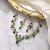 imageBriLove Womens Wedding Jewelery Set Leaf Flower Crystal Teardrop Marquise Cluster Pendant Necklace Dangle Earrings for Bridal Party01Emerald Color GoldTone