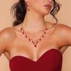 imageBriLove Womens Wedding Jewelery Set Leaf Flower Crystal Teardrop Marquise Cluster Pendant Necklace Dangle Earrings for Bridal Party02Ruby Color GoldTone