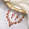 imageBriLove Womens Wedding Jewelery Set Leaf Flower Crystal Teardrop Marquise Cluster Pendant Necklace Dangle Earrings for Bridal Party02Ruby Color GoldTone