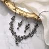 imageBriLove Womens Wedding Jewelery Set Leaf Flower Crystal Teardrop Marquise Cluster Pendant Necklace Dangle Earrings for Bridal Party05Grey BlackTone