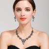 imageBriLove Womens Wedding Jewelery Set Leaf Flower Crystal Teardrop Marquise Cluster Pendant Necklace Dangle Earrings for Bridal Party05Grey BlackTone