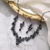 imageBriLove Womens Wedding Jewelery Set Leaf Flower Crystal Teardrop Marquise Cluster Pendant Necklace Dangle Earrings for Bridal Party06Sapphire Color BlackTone