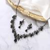 imageBriLove Womens Wedding Jewelery Set Leaf Flower Crystal Teardrop Marquise Cluster Pendant Necklace Dangle Earrings for Bridal PartyBlack BlackTone