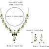 imageBriLove Womens Wedding Jewelry Leaf Cluster Flower Crystal Dangle Earrings Pendant Necklace Set for Bridal03Emerald Color GoldTone