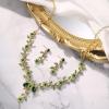 imageBriLove Womens Wedding Jewelry Leaf Cluster Flower Crystal Dangle Earrings Pendant Necklace Set for Bridal03Emerald Color GoldTone