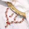 imageBriLove Womens Wedding Jewelry Leaf Cluster Flower Crystal Dangle Earrings Pendant Necklace Set for Bridal04Ruby Color GoldTone