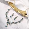 imageBriLove Womens Wedding Jewelry Leaf Cluster Flower Crystal Dangle Earrings Pendant Necklace Set for Bridal08Blue Topaz GoldTone
