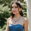 imageBriLove Womens Wedding Jewelry Leaf Cluster Flower Crystal Dangle Earrings Pendant Necklace Set for Bridal08Blue Topaz GoldTone