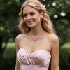 imageBriLove Womens Wedding Jewelry Leaf Cluster Flower Crystal Dangle Earrings Pendant Necklace Set for Bridal09Pink GoldTone