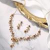 imageBriLove Womens Wedding Jewelry Leaf Cluster Flower Crystal Dangle Earrings Pendant Necklace Set for Bridal10Champagne GoldTone