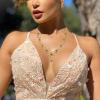 imageBriLove Womens Wedding Jewelry Leaf Cluster Flower Crystal Dangle Earrings Pendant Necklace Set for Bridal10Champagne GoldTone