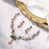 imageBriLove Womens Wedding Jewelry Leaf Cluster Flower Crystal Dangle Earrings Pendant Necklace Set for Bridal11Multi Colour GoldTone