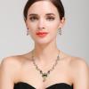 imageBriLove Womens Wedding Jewelry Leaf Cluster Flower Crystal Dangle Earrings Pendant Necklace Set for Bridal11Multi Colour GoldTone