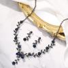 imageBriLove Womens Wedding Jewelry Leaf Cluster Flower Crystal Dangle Earrings Pendant Necklace Set for Bridal12Sapphire Color BlackTone