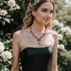 imageBriLove Womens Wedding Jewelry Leaf Cluster Flower Crystal Dangle Earrings Pendant Necklace Set for Bridal13Black BlackTone