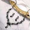 imageBriLove Womens Wedding Jewelry Leaf Cluster Flower Crystal Dangle Earrings Pendant Necklace Set for Bridal13Black BlackTone
