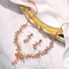 imageBriLove Womens Wedding Jewelry Leaf Cluster Flower Crystal Dangle Earrings Pendant Necklace Set for Bridal14Peach Morganite Color RoseGoldTone