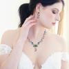 imageBriLove Womens Wedding Jewelry Leaf Cluster Flower Crystal Dangle Earrings Pendant Necklace Set for Bridal15Multi Colour SilverTone