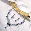 imageBriLove Womens Wedding Jewelry Leaf Cluster Flower Crystal Dangle Earrings Pendant Necklace Set for Bridal16Blue SilverTone