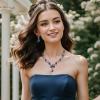 imageBriLove Womens Wedding Jewelry Leaf Cluster Flower Crystal Dangle Earrings Pendant Necklace Set for Bridal18Navy Blue SilverTone