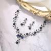 imageBriLove Womens Wedding Jewelry Leaf Cluster Flower Crystal Dangle Earrings Pendant Necklace Set for Bridal18Navy Blue SilverTone