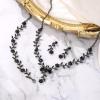 imageBriLove Womens Wedding Jewelry Leaf Cluster Flower Crystal Dangle Earrings Pendant Necklace Set for Bridal3PcsBlack BlackTone
