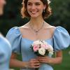 imageBriLove Womens Wedding Jewelry Leaf Cluster Flower Crystal Dangle Earrings Pendant Necklace Set for Bridal3PcsBlue Topaz GoldTone
