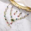 imageBriLove Womens Wedding Jewelry Leaf Cluster Flower Crystal Dangle Earrings Pendant Necklace Set for Bridal3PcsMulticolor GoldTone