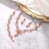 imageBriLove Womens Wedding Jewelry Leaf Cluster Flower Crystal Dangle Earrings Pendant Necklace Set for Bridal3PcsPeach Morganite Color RoseGoldTone
