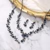 imageBriLove Womens Wedding Jewelry Leaf Cluster Flower Crystal Dangle Earrings Pendant Necklace Set for Bridal3PcsSapphire Color BlackTone