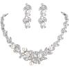 imageBriLove Wedding Bridal Cream Simulated Pearl Jewelry Set for Women Cluster Leaf Vine Hibiscus Flower Crystal Collar Dangle Clear SilverTone