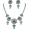 imageBriLove Wedding Bridal Crystal Rhinestones Hollow Rose Flower Cluster Statement Necklace Dangle Earrings Set for Women
