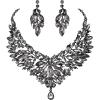 imageBriLove Wedding Bridal Crystal Rhinestones Marquise Cluster Statement Necklace Dangle Earrings Jewelry Set for WomenGrey BlackTone