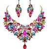 imageBriLove Wedding Bridal Crystal Rhinestones Marquise Cluster Statement Necklace Dangle Earrings Jewelry Set for WomenMulticolor GoldTone