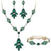 imageBriLove Wedding Bridal Jewelry Set Marquise Crystal Teardrop Necklace Earring Bracelet Gift for Women Brides06Emerald Color GoldTone