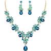 imageBriLove Wedding Bridal Jewelry Set for Women Crystal Teardrop Filigree Leaf Twig Enamel Statement Necklace Dangle Earrings Blue Topaz Color GoldToned