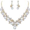 imageBriLove Wedding Bridal Necklace Earrings Jewelry Set for Women Crystal Enamel Teardrop Cluster Leaf Vine Statement Necklace Dangle Earrings Set Clear GoldToned